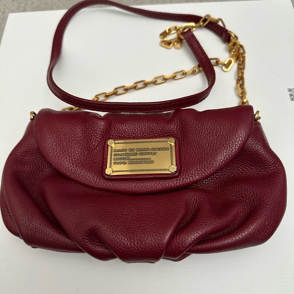 Marc Jacobs Red and Gold Leather Shoulder Bag with Chain Detail